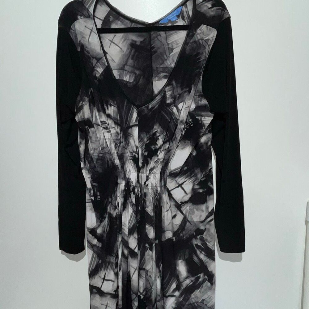 Simply Vera Vera Wang Womens 1X Abstract Print V-Neck Long Sleeve Dress